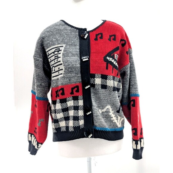 Sweater Loft Vintage Music Piano Buttons Cardigan Made in the USA Size Small - Picture 1 of 6